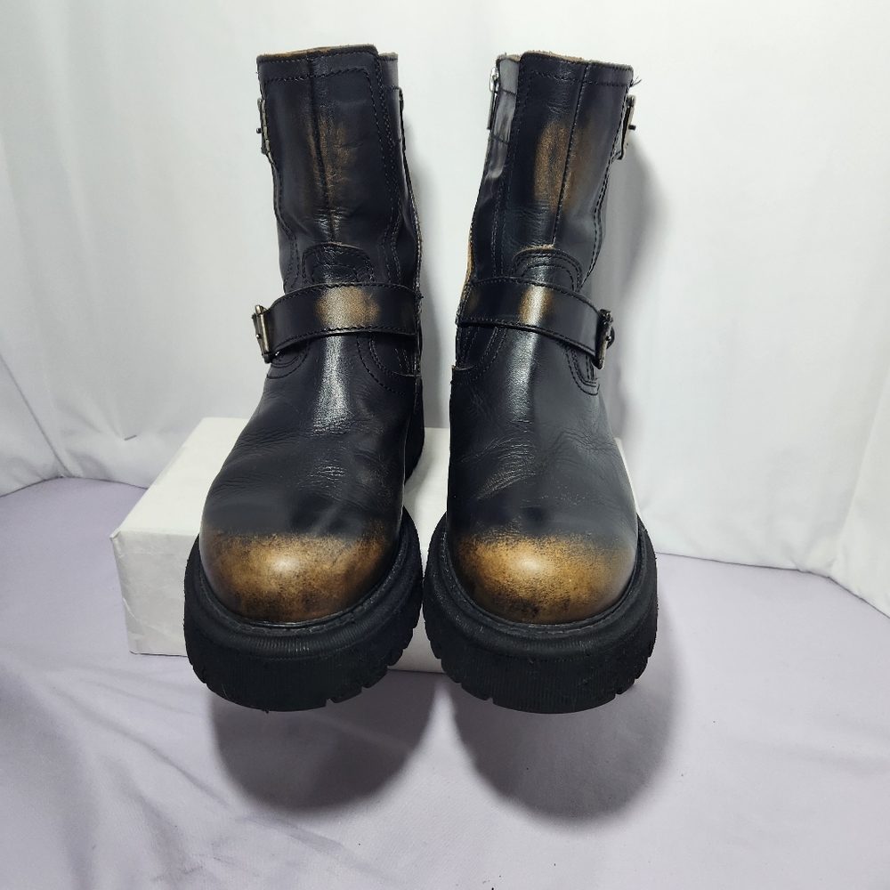 STEVE MADDEN EXCURSION BROWN DISTRESSED BUCKLE STRAP ROUND TOE  BOOTS  SIZE 11M